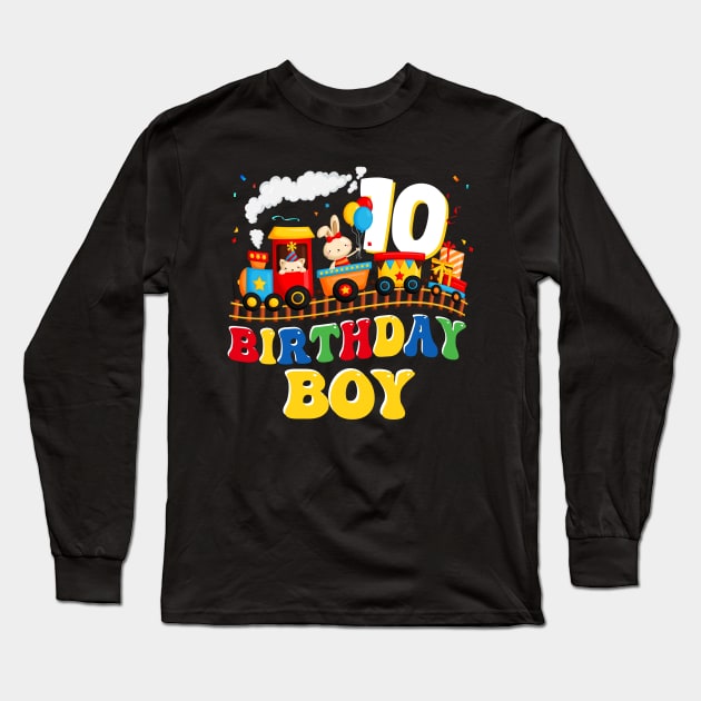 Kids Choo Choo I'm 10 Year Old Locomotive Train Boy 10th Birthday Long Sleeve T-Shirt by HaYa.art